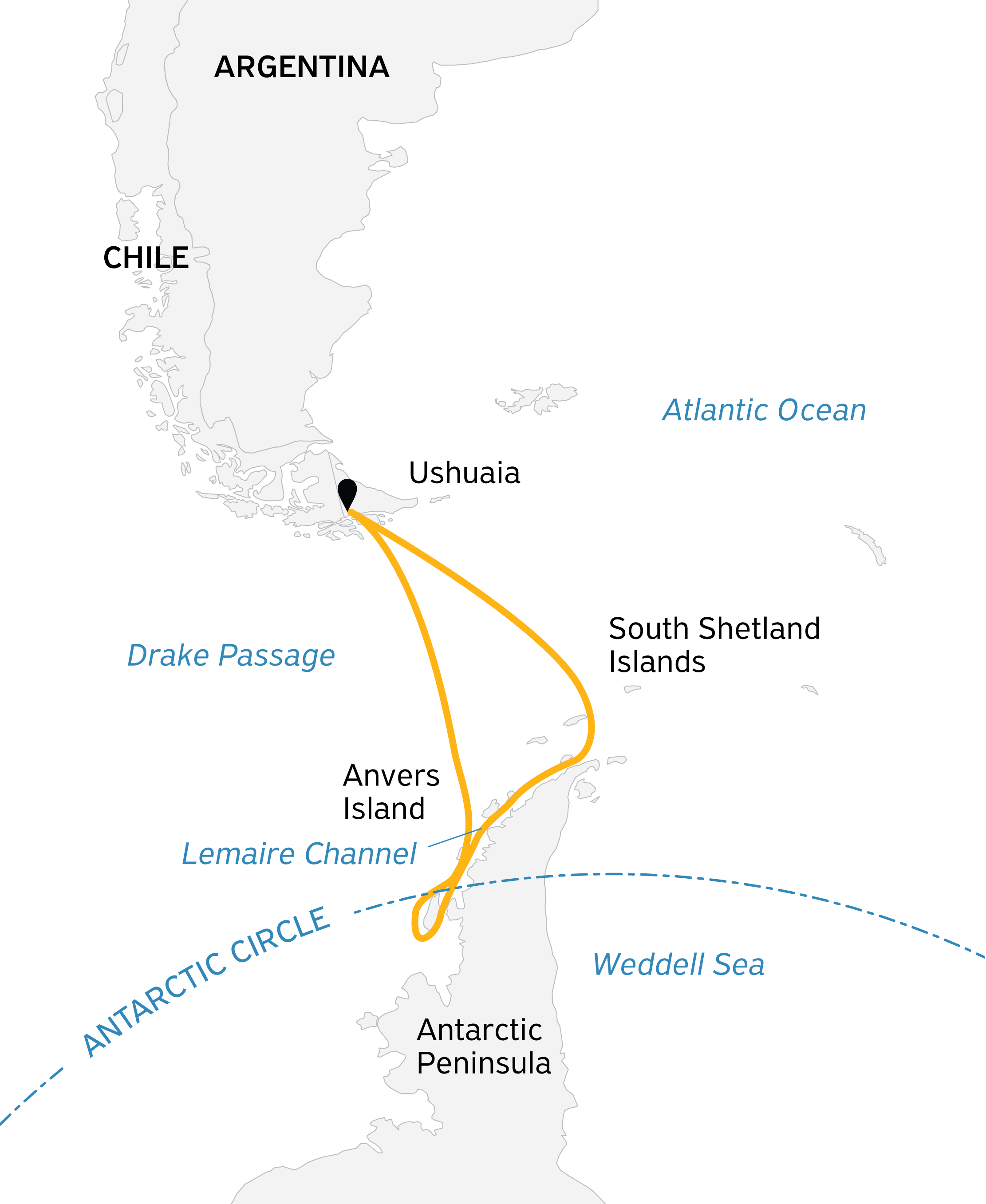 Antarctic Peninsula: Crossing the Circle Itinerary Map
