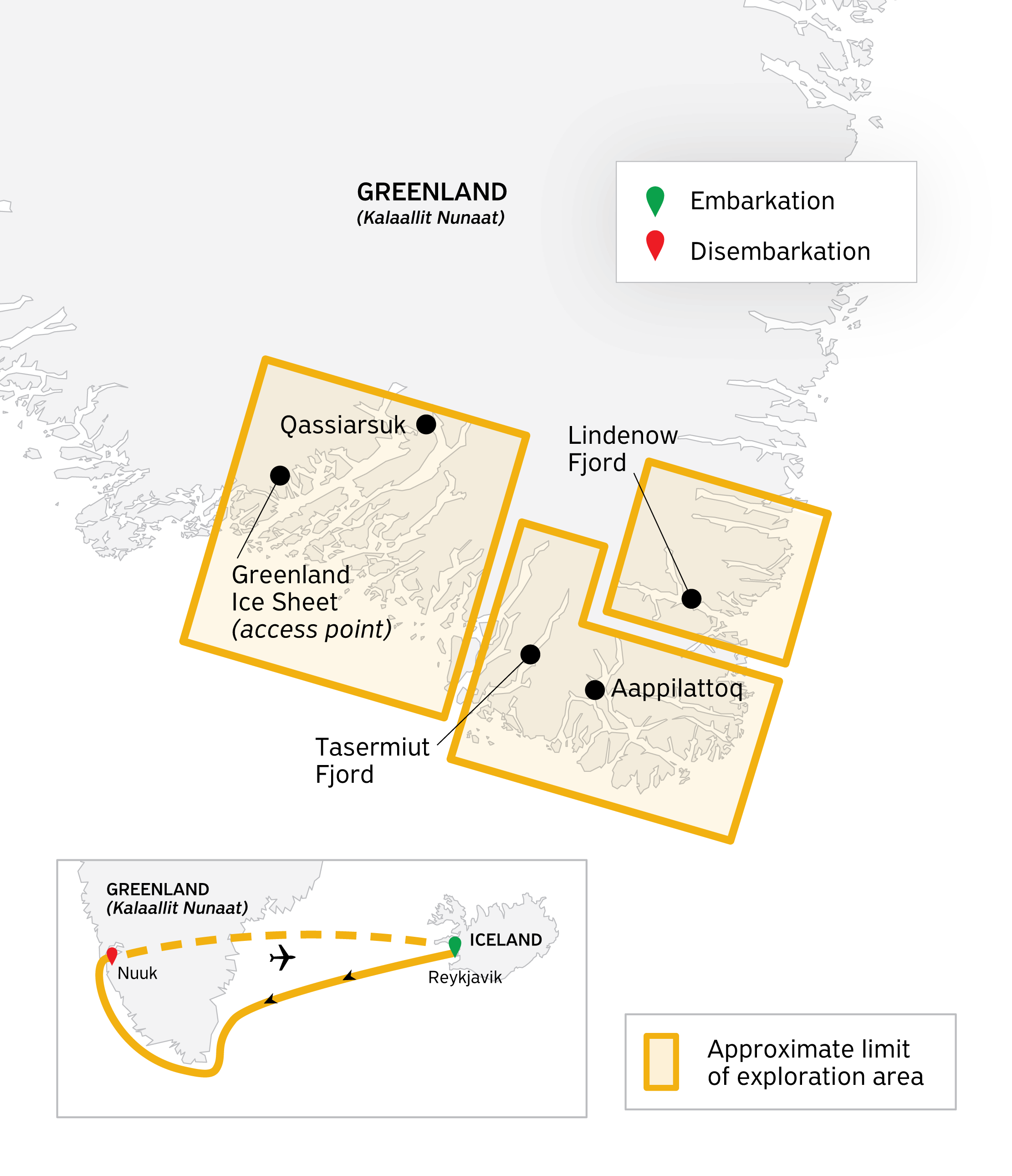 South Greenland: Alpine Exploration by Helicopter Itinerary Map