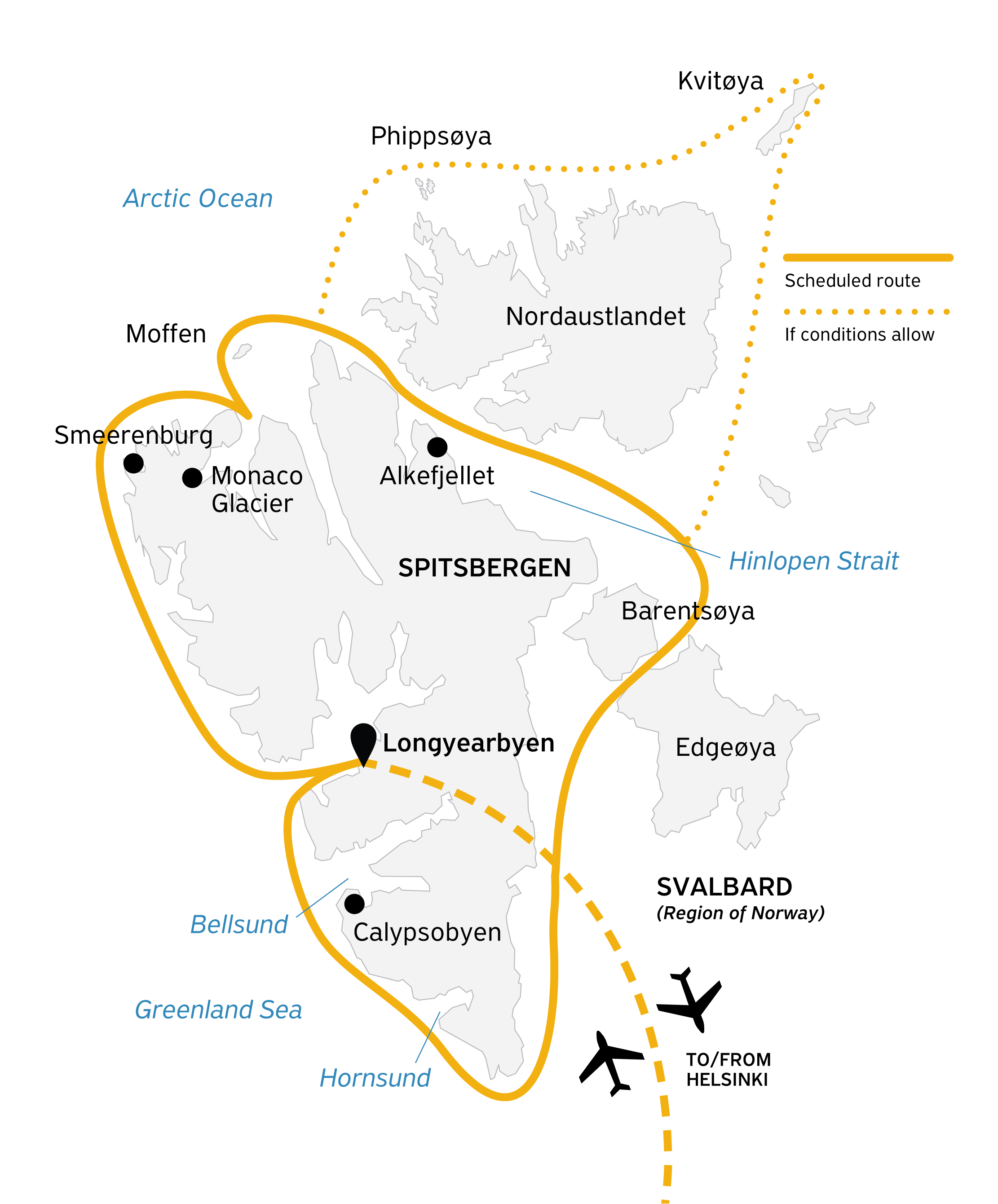 Spitsbergen Circumnavigation: A Rite of Passage Itinerary Map