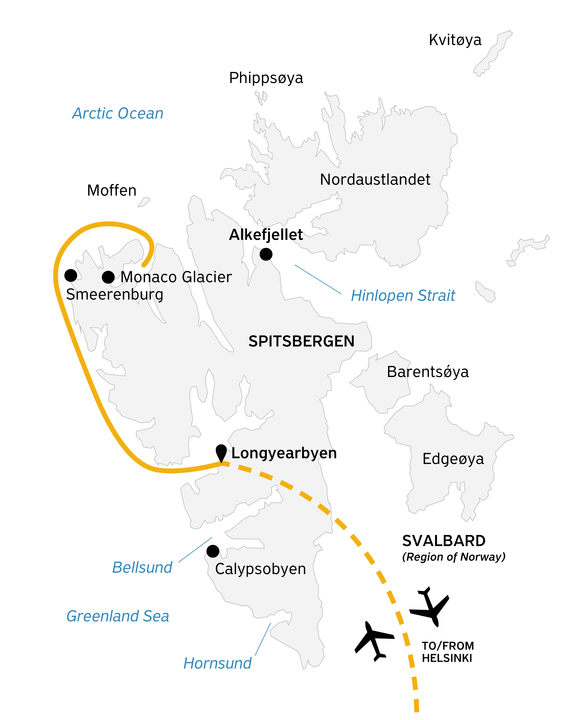 Spitsbergen Highlights: Wildlife Capital of the Arctic Itinerary Map