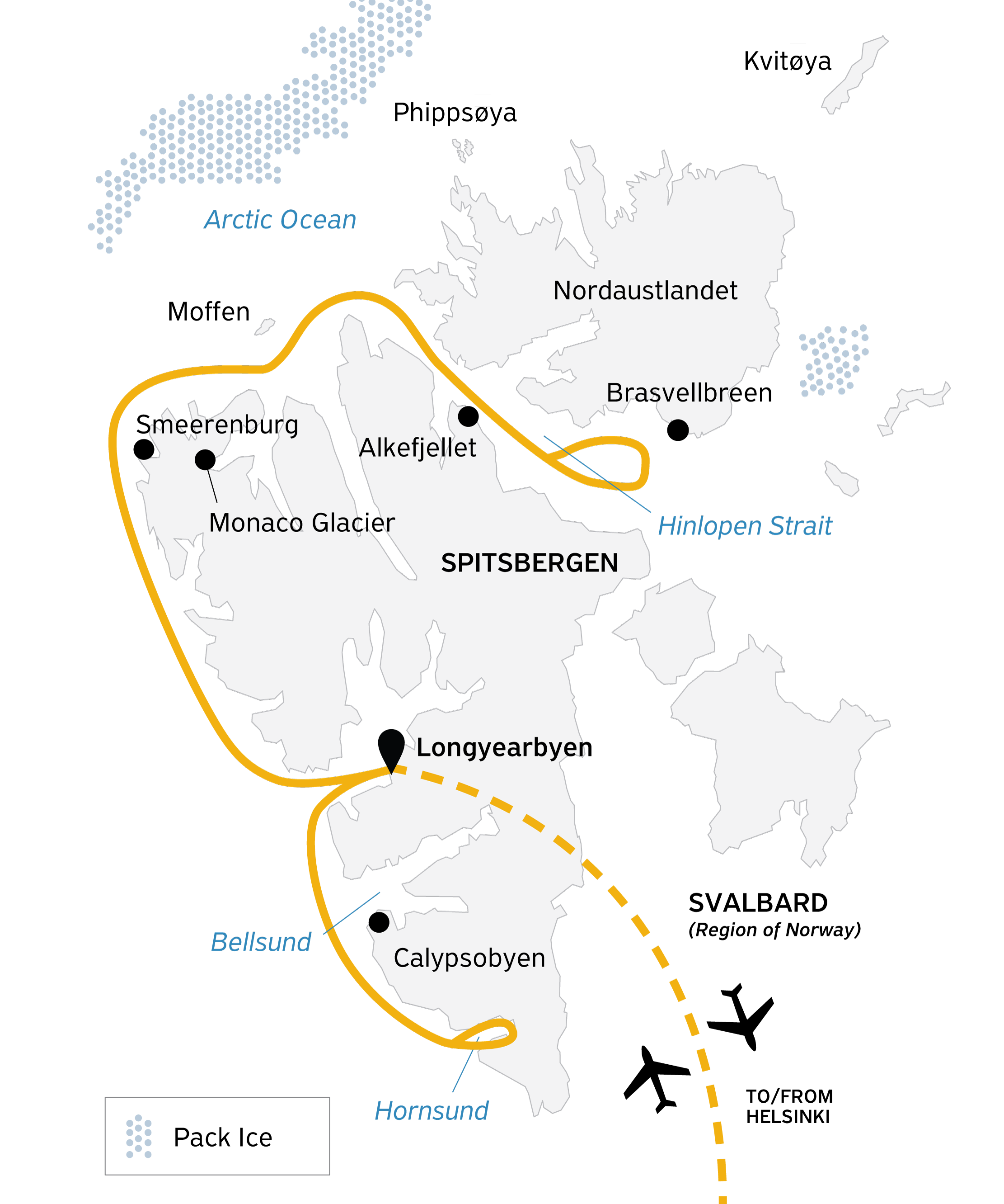 Svalbard in Summer: Tundra, Whales and the Midnight Sun Itinerary Map