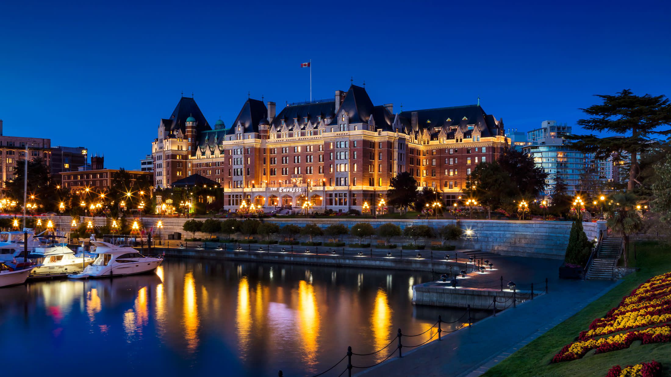 a body of water with The Empress in the background