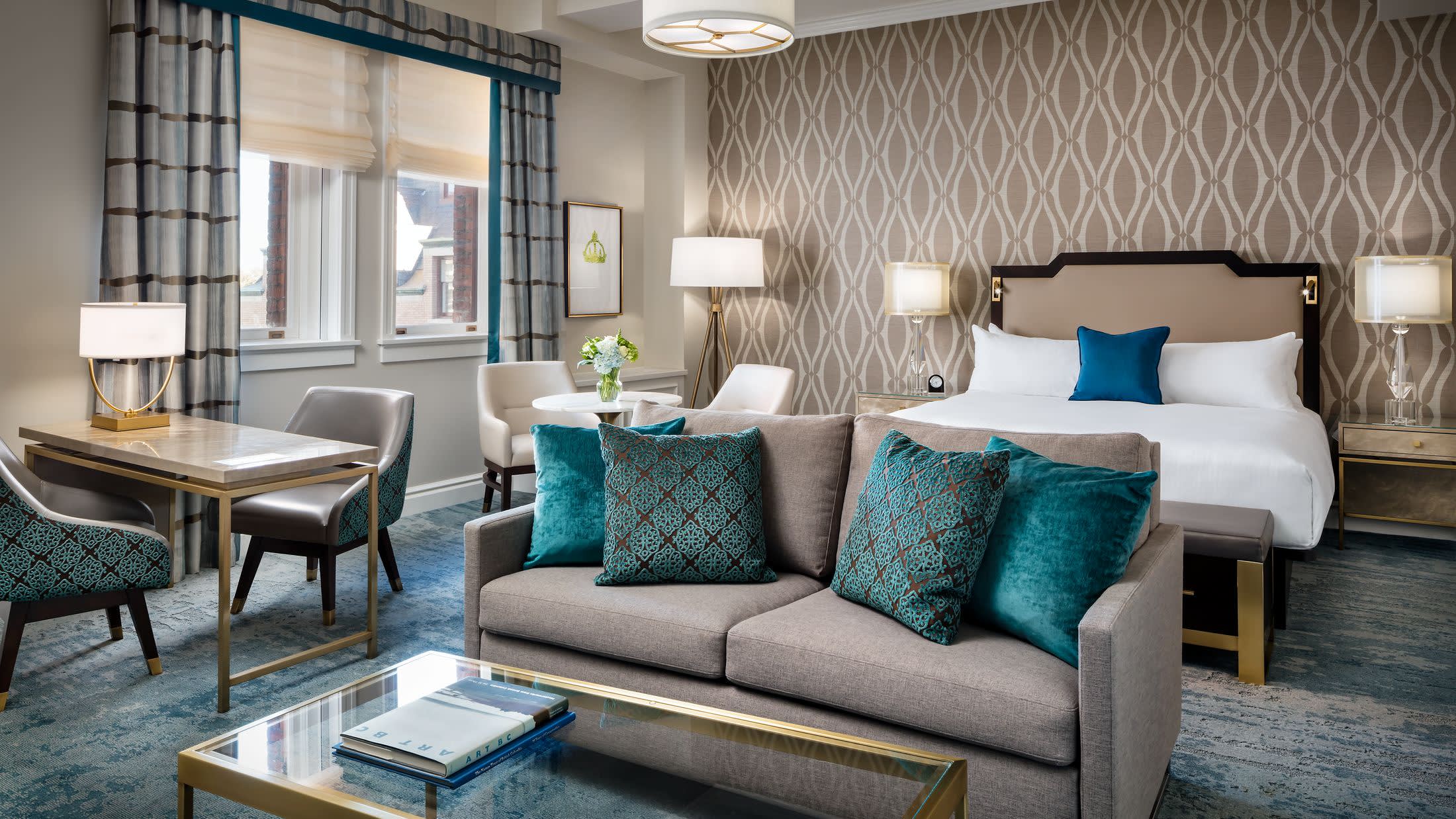 a living room filled with furniture and a fire place