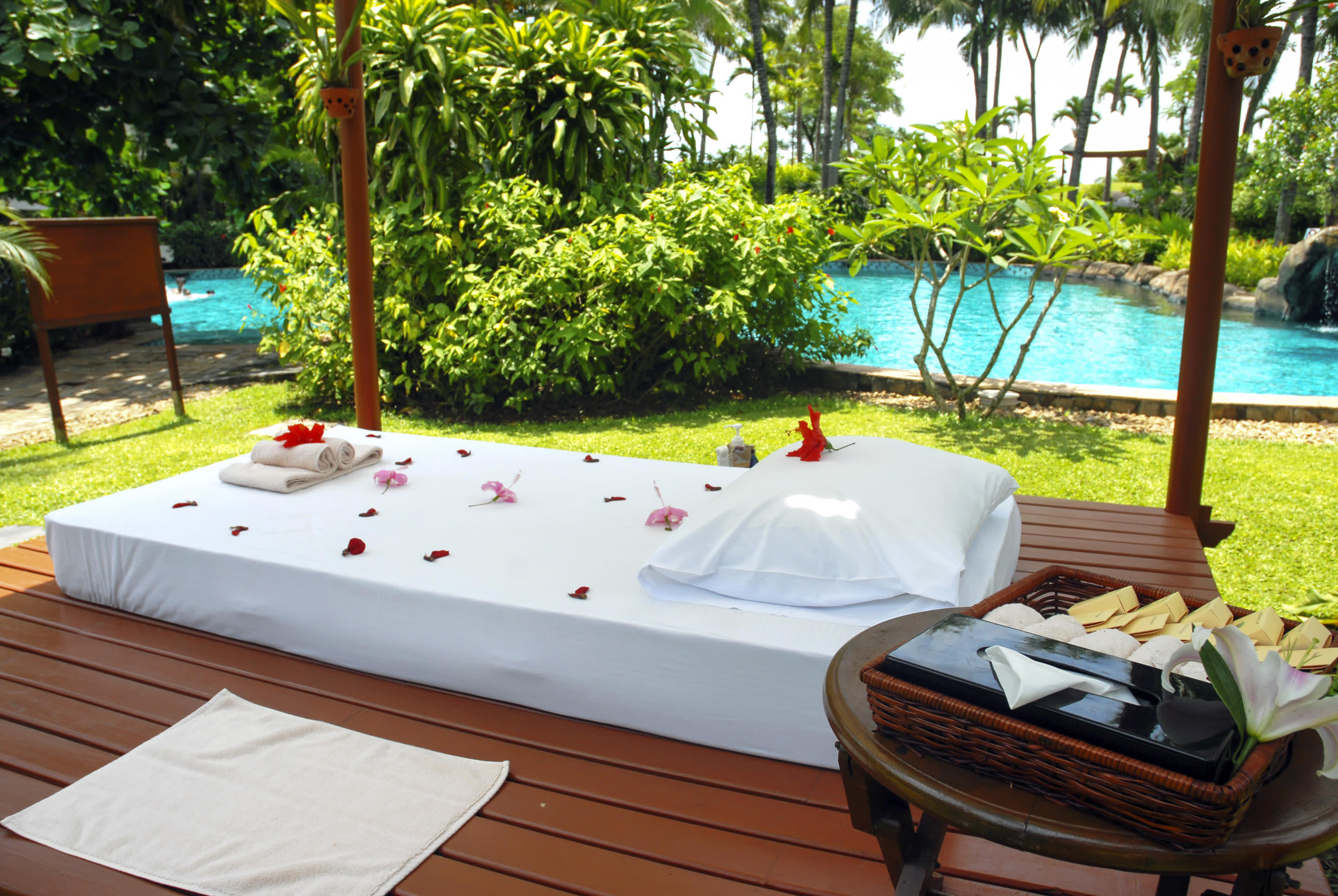 a close up of a picnic table