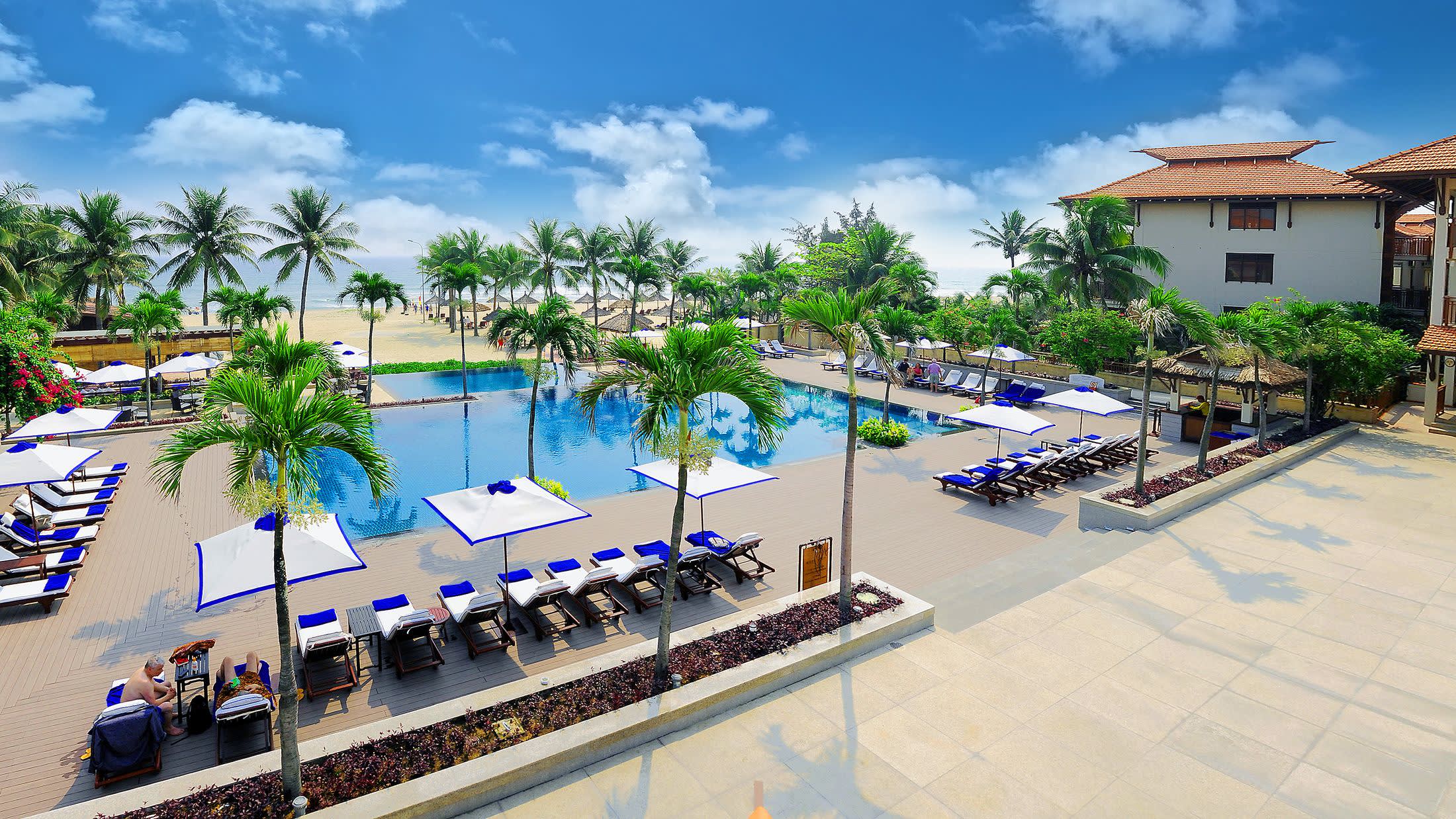 a group of people in a pool