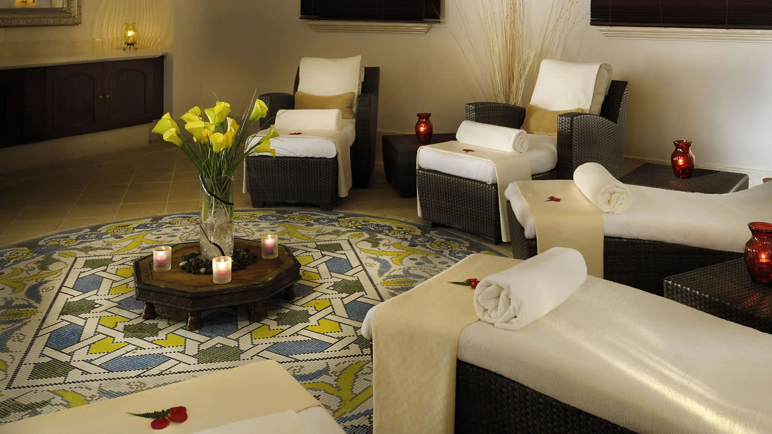 a living room with a couch and a table