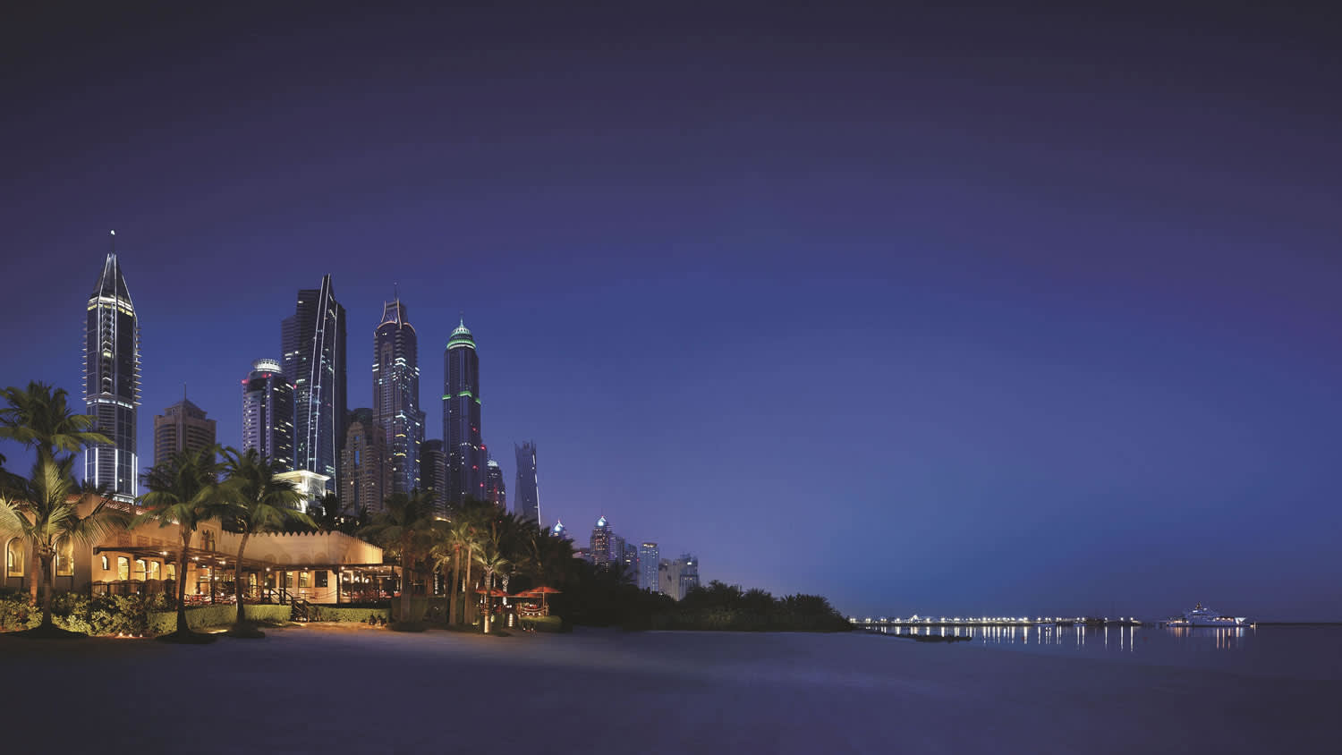 Resort view from beach night