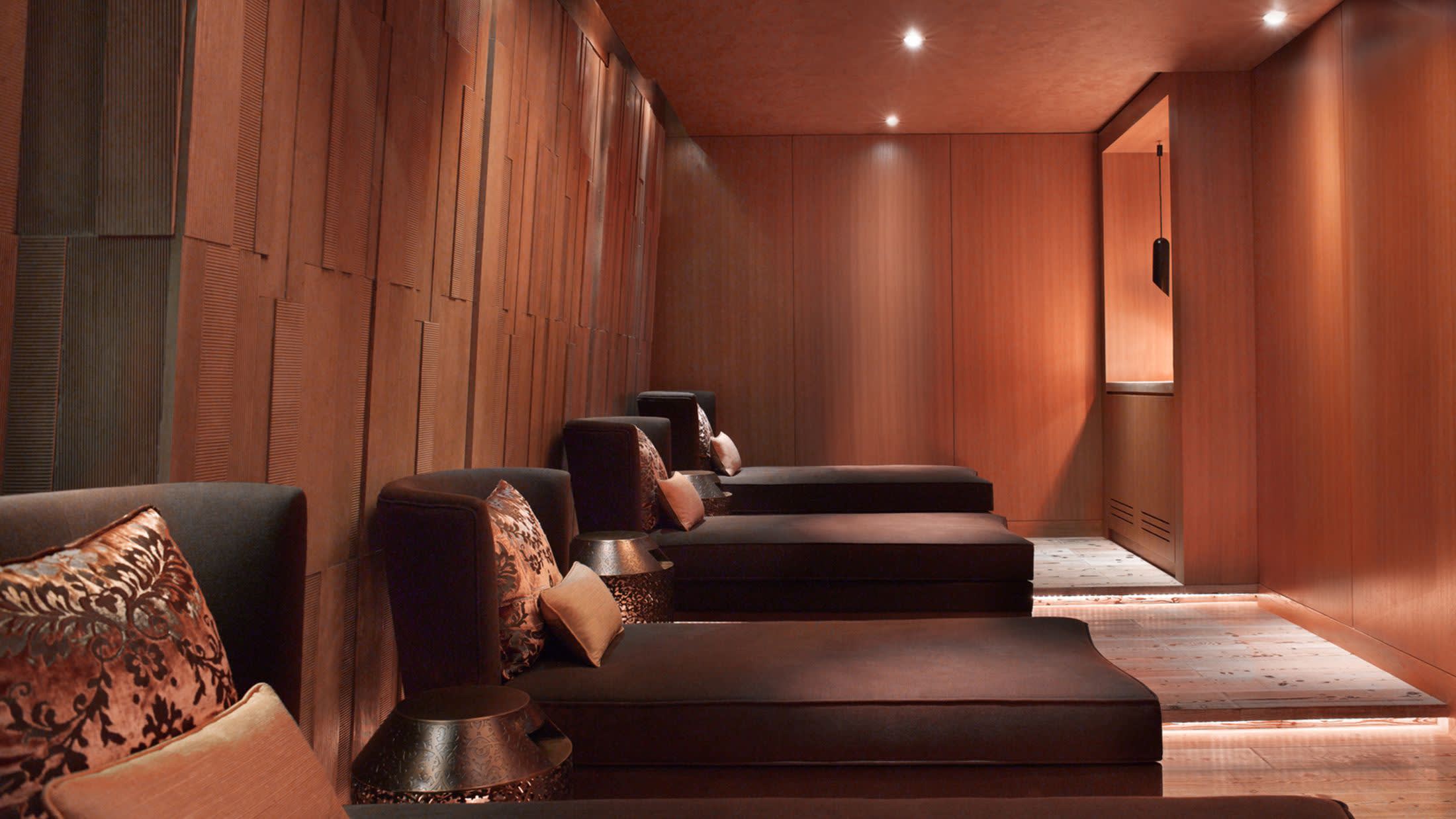 a room with a couch and a table