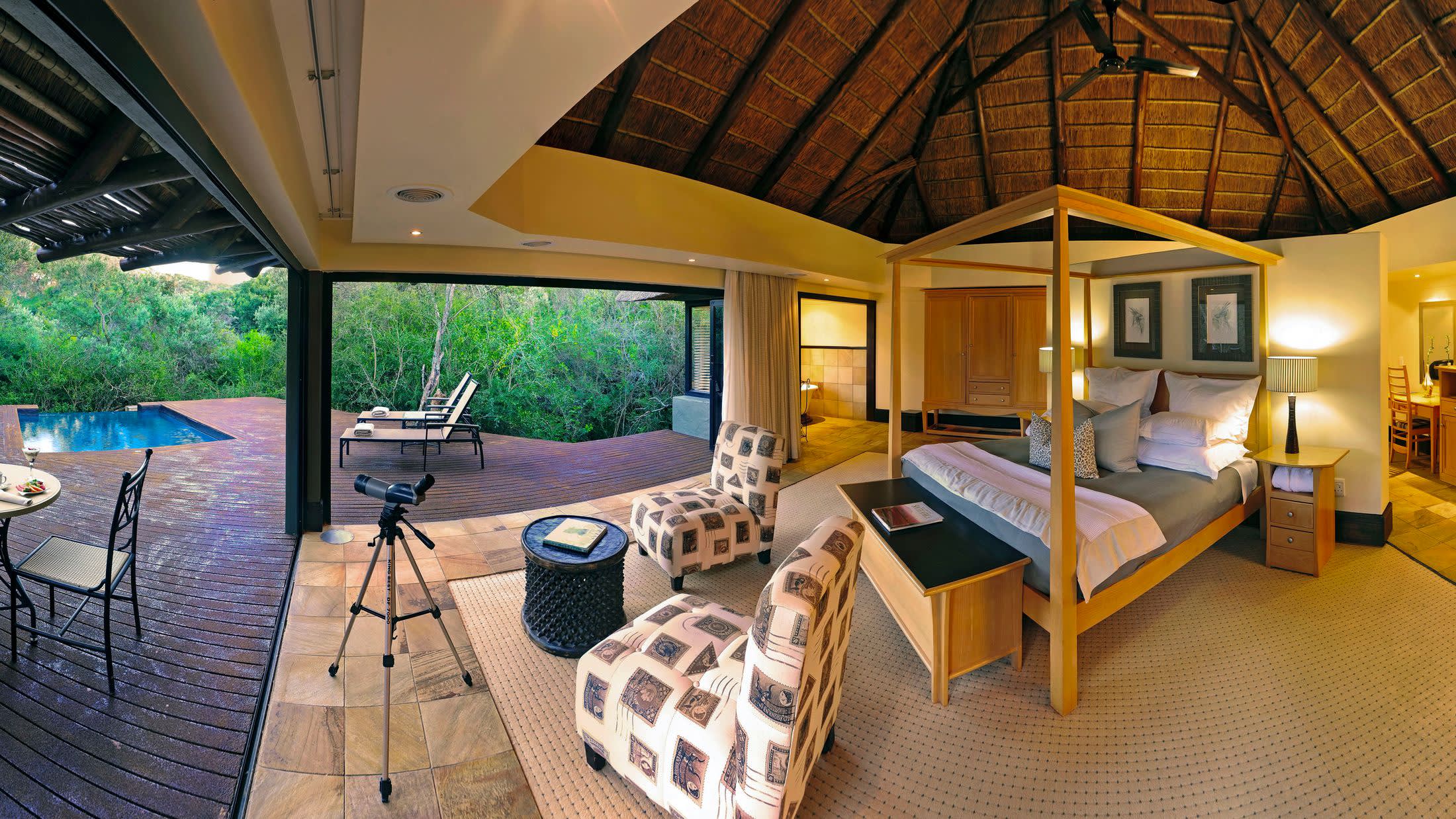 a room filled with furniture and a table