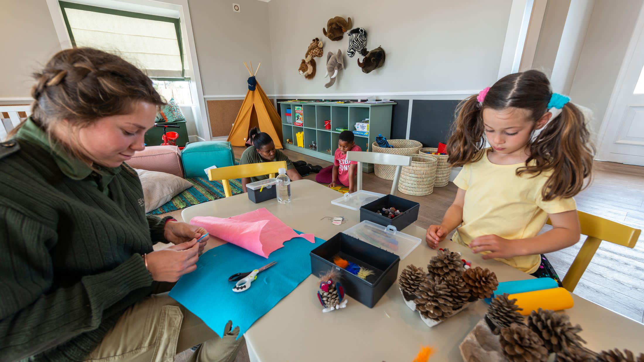 a woman sitting at a desk