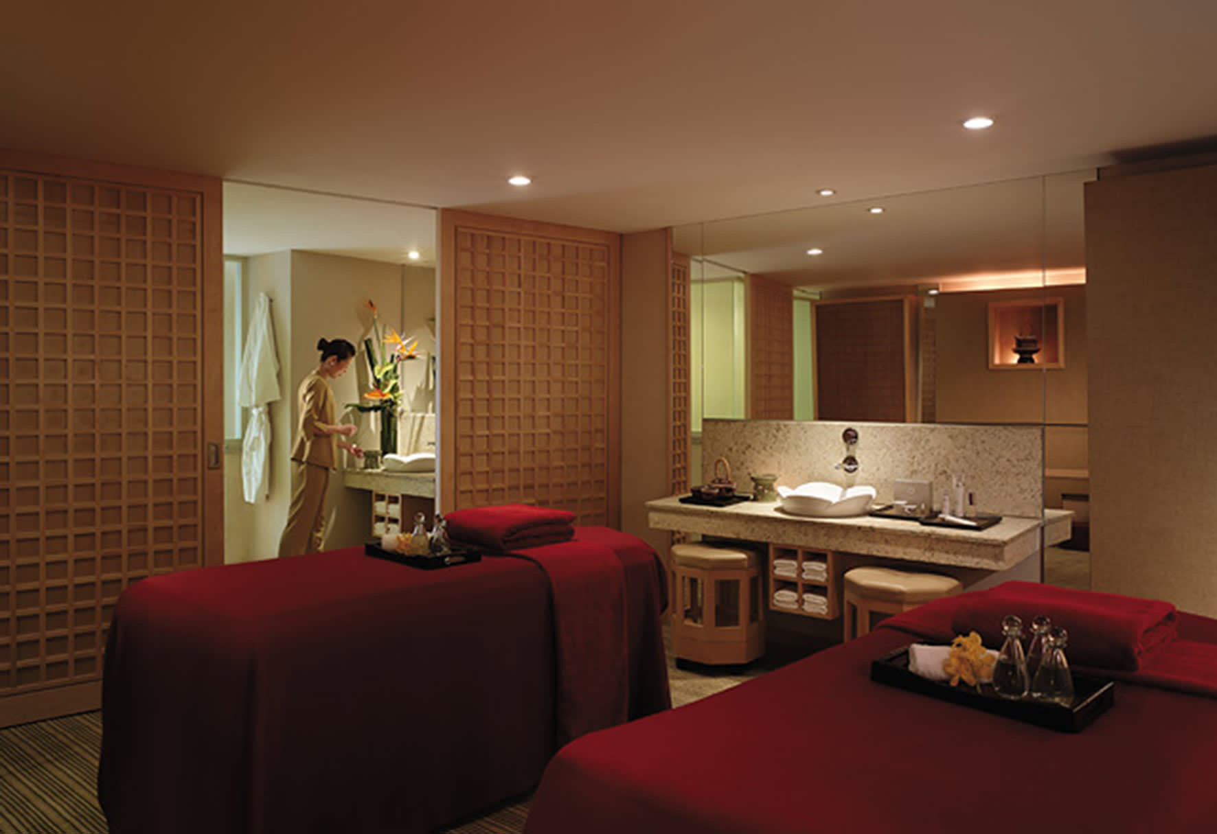 a bedroom with a large window