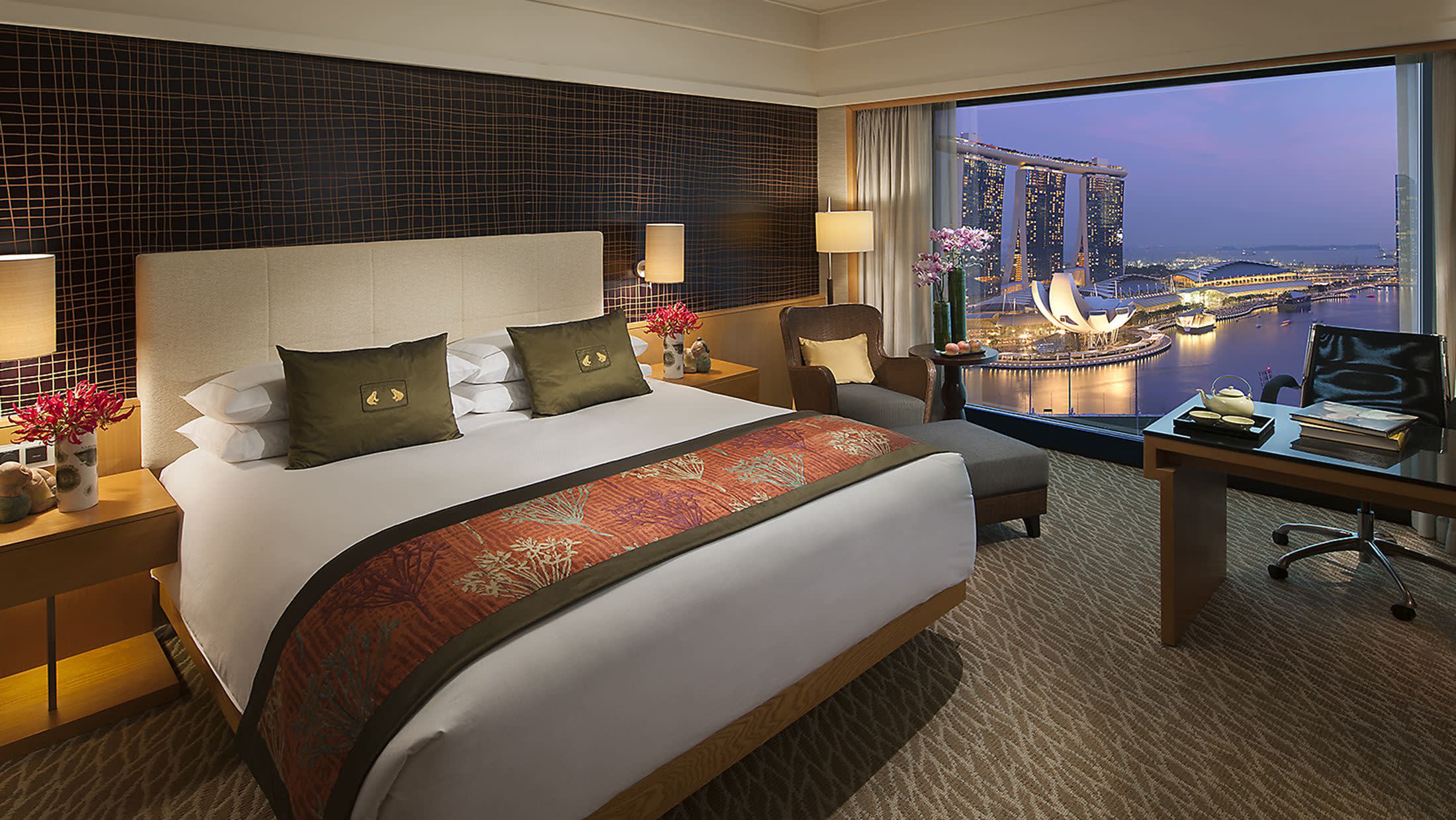 a hotel room with a large window