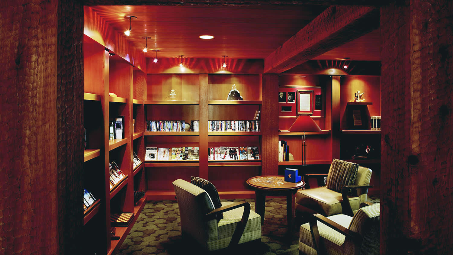 a large red chair in a room