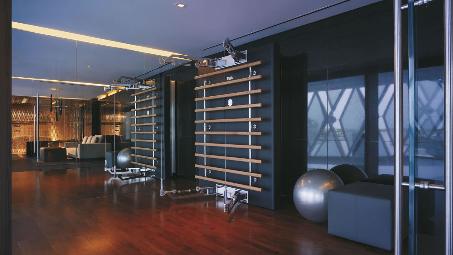 a room with a large window