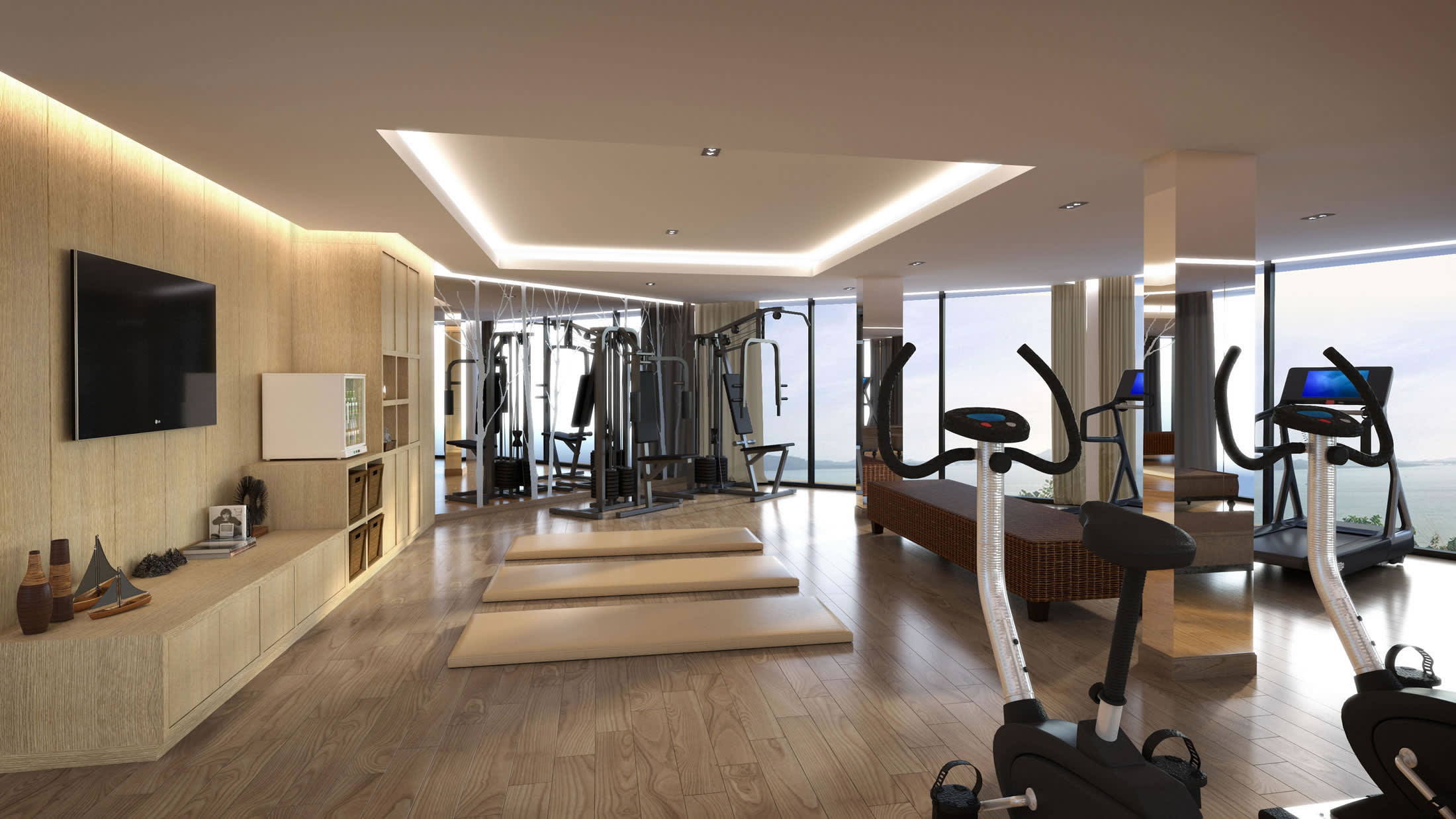 a living room filled with furniture and a fireplace