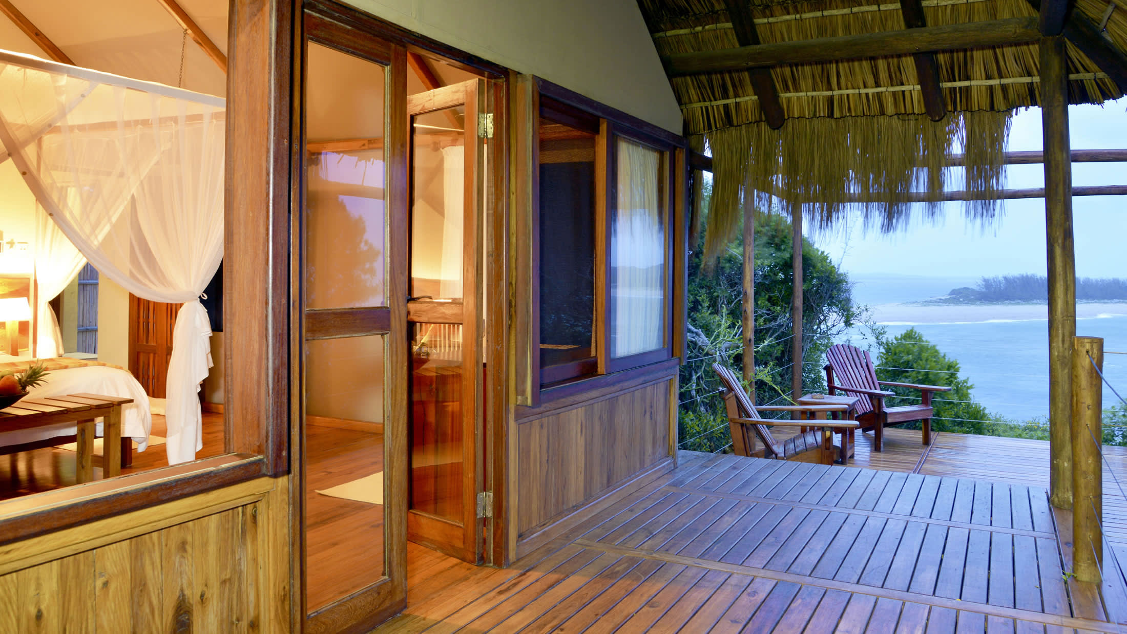 a bedroom with a large window