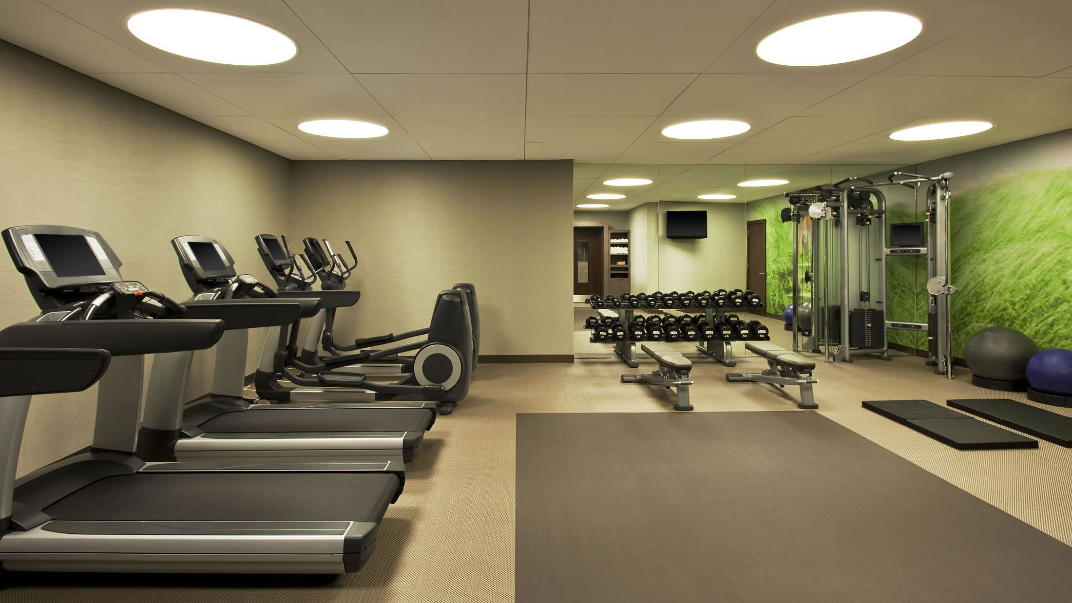 a desk with a computer in an office