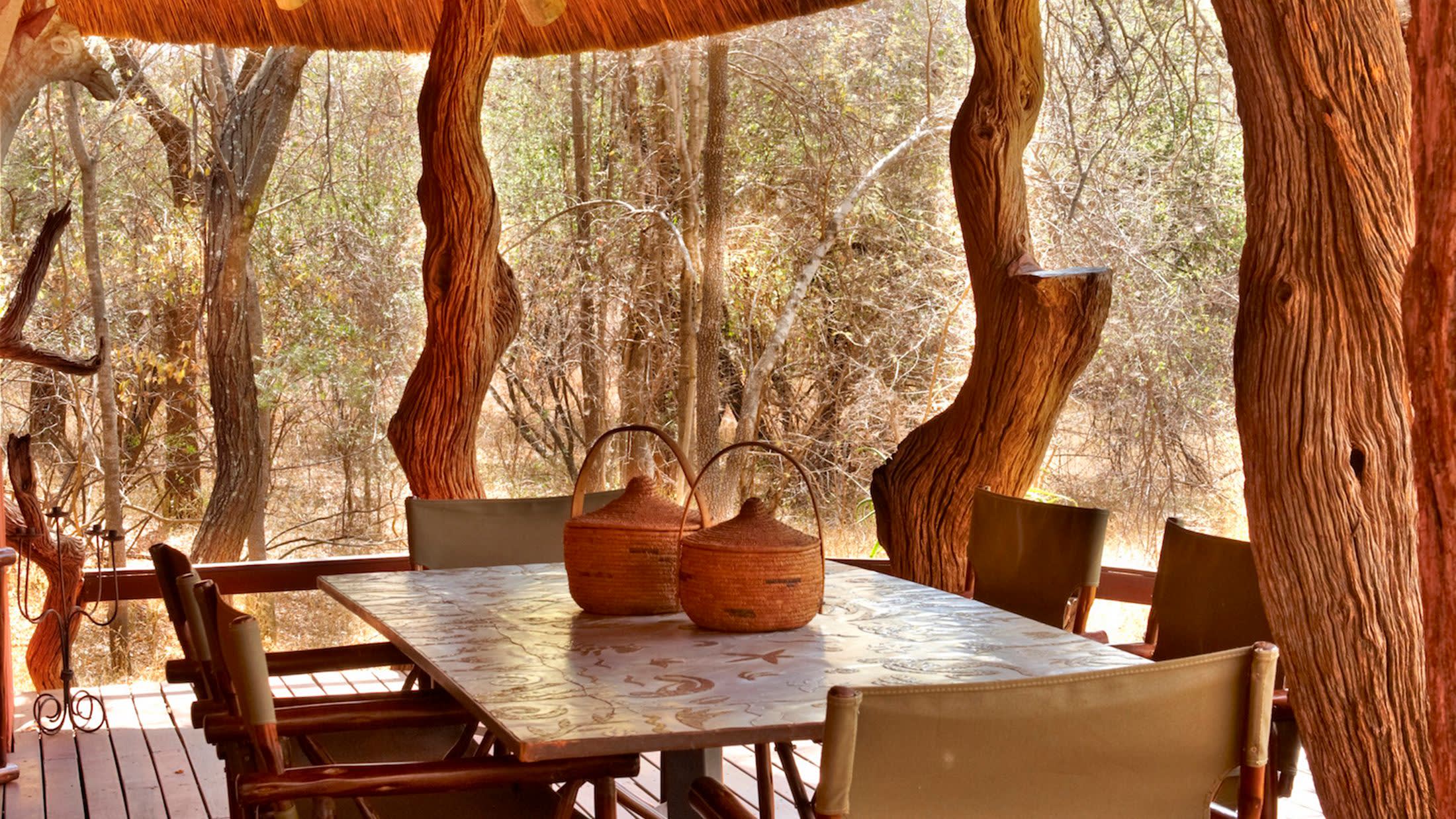 a wooden dining table