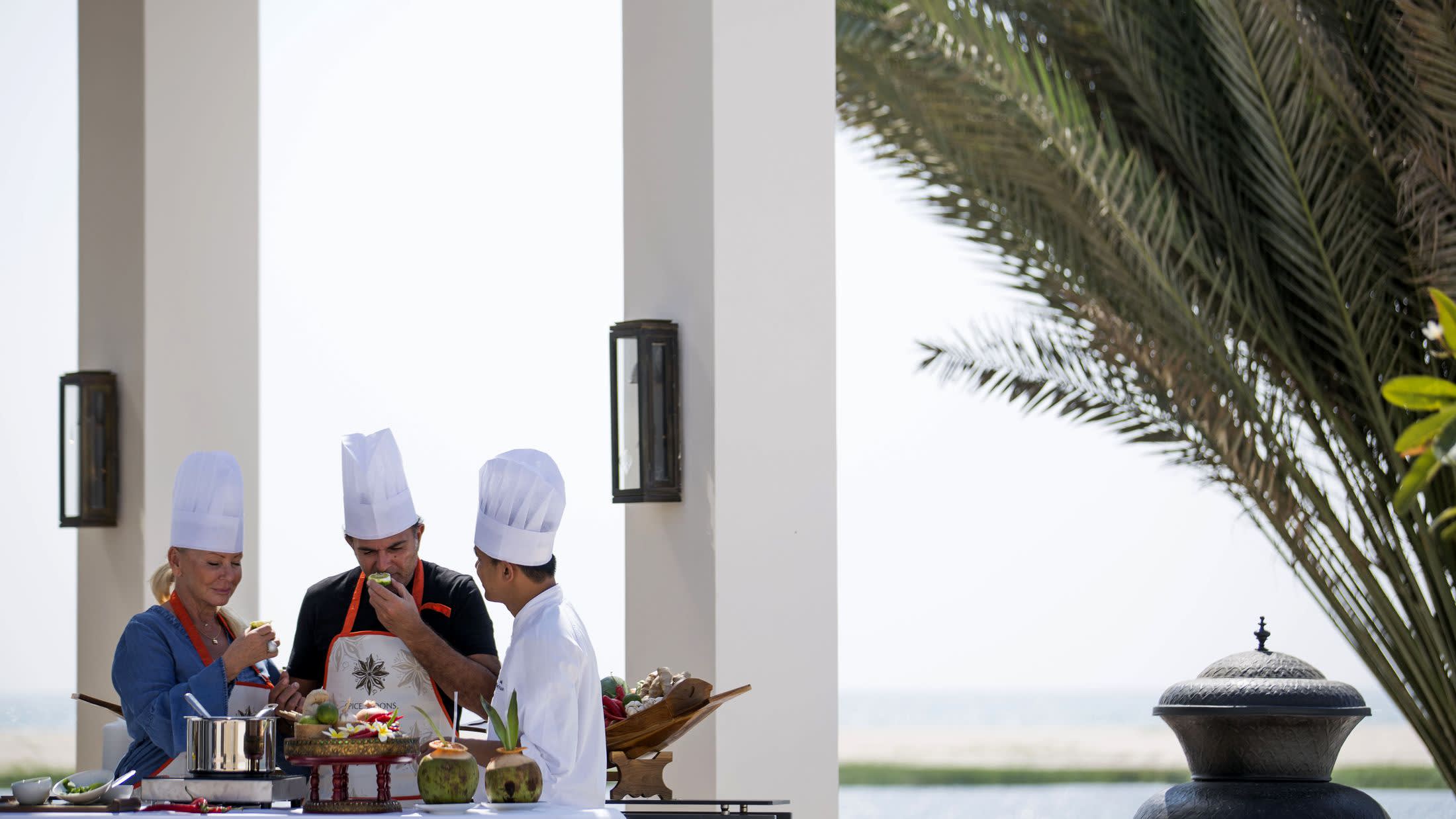 a group of people performing on a counter