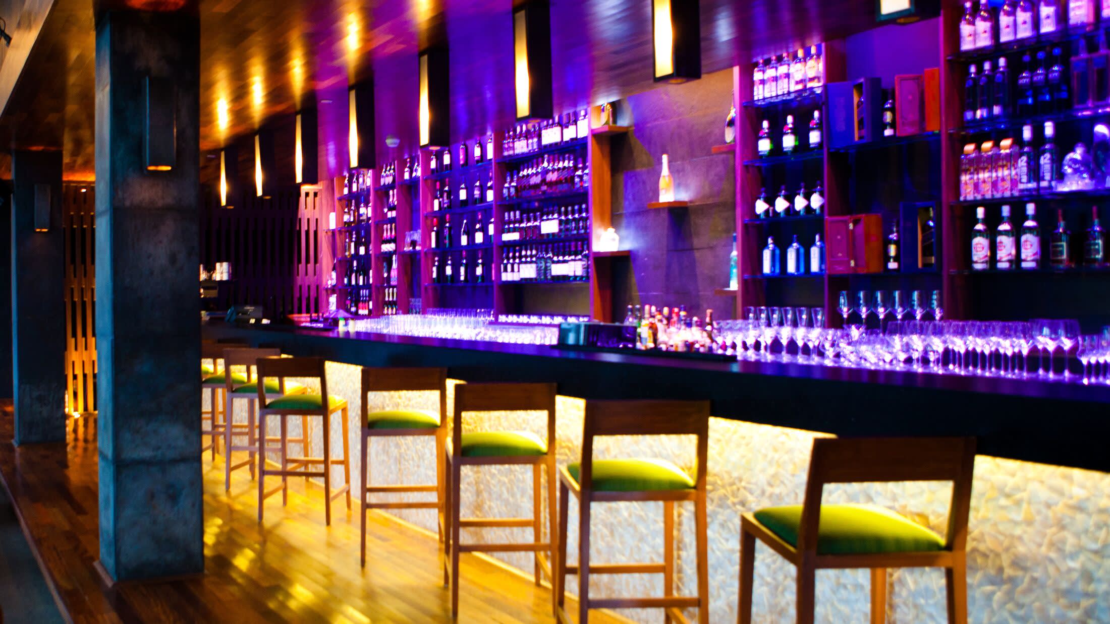 a store front at night