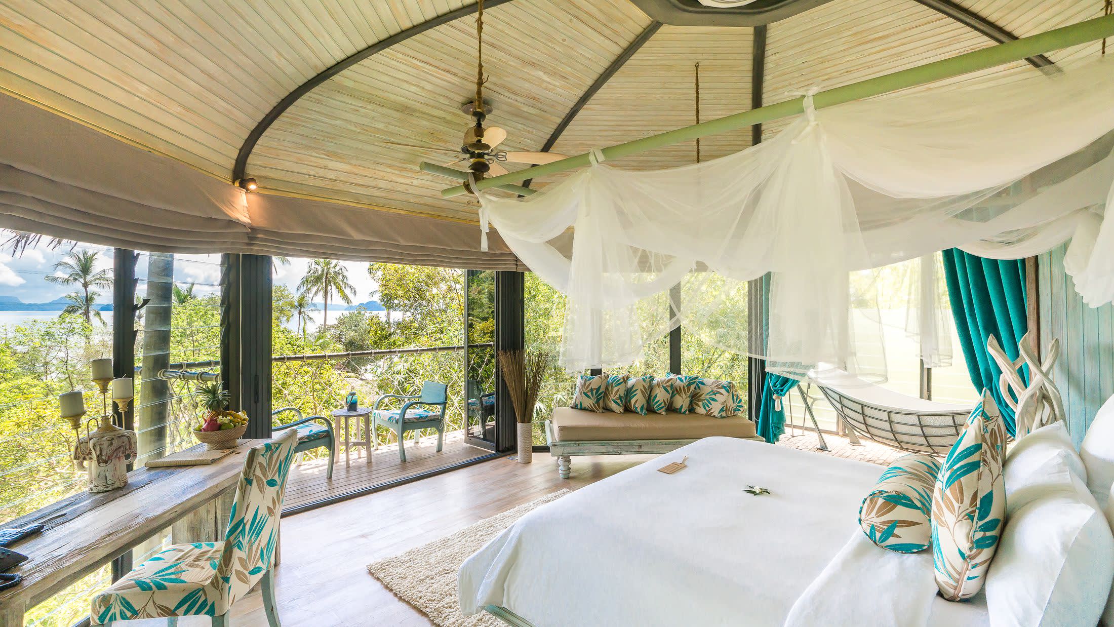 a large bed in a room