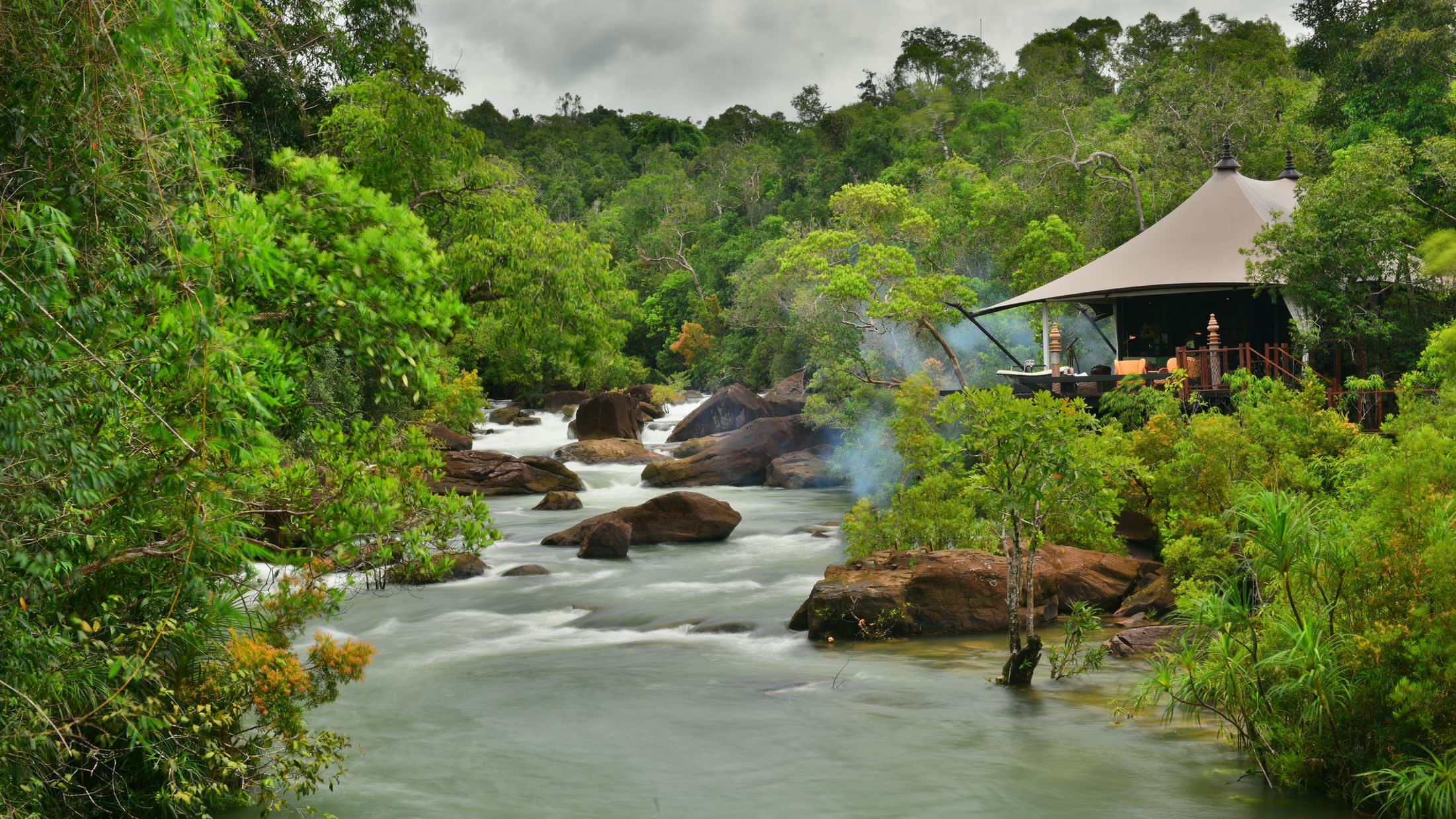 a body of water surrounded by trees