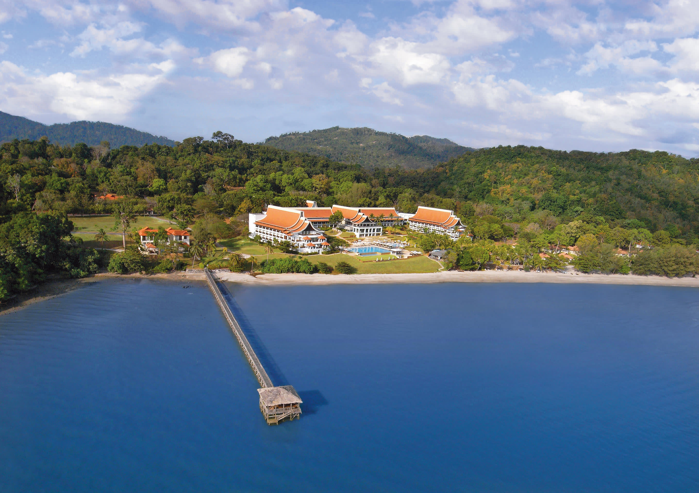 A long water pathway surrounded by sea waters at The Westin Langkawi Resort and Spa