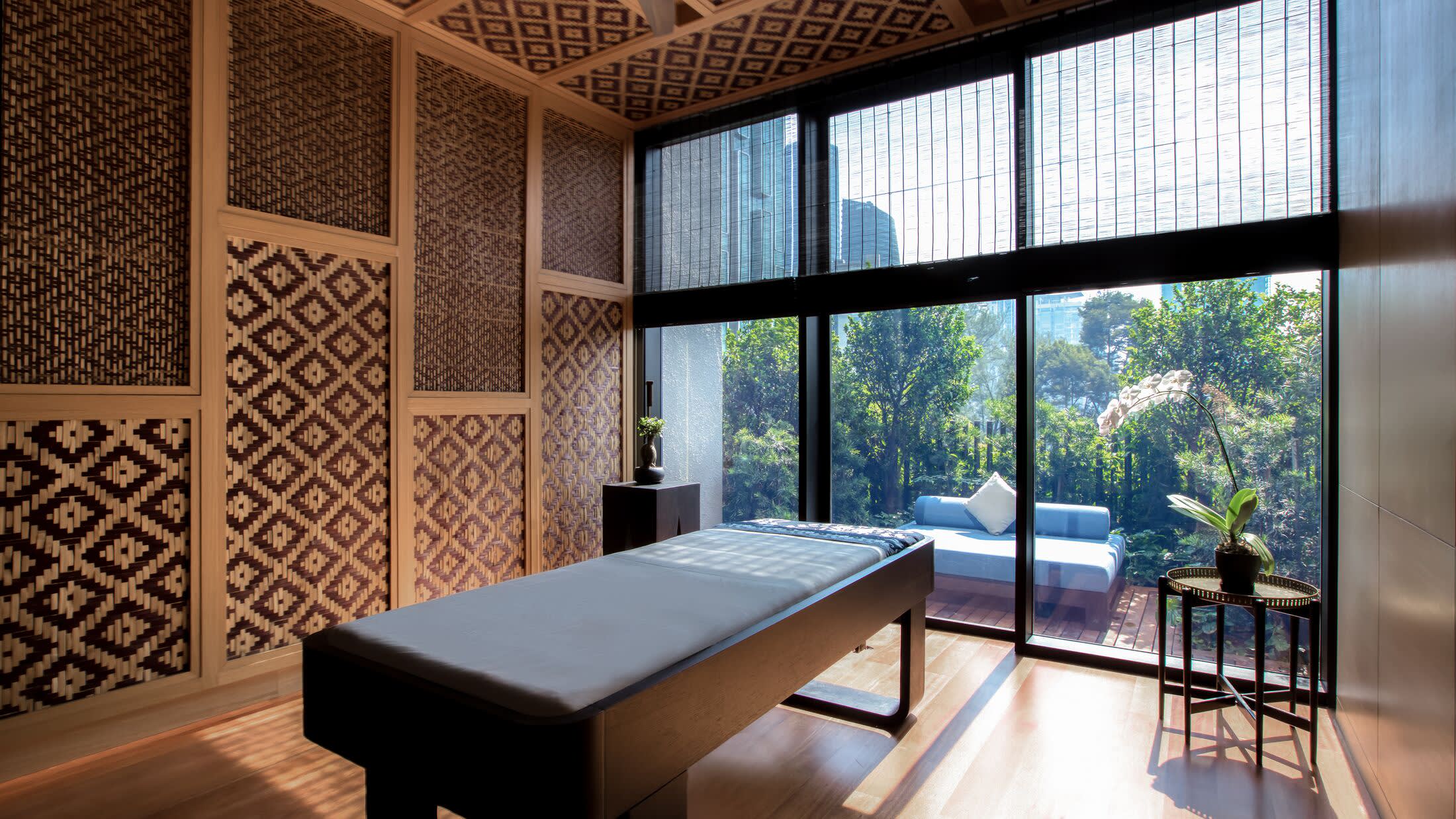 a room filled with furniture and a large window