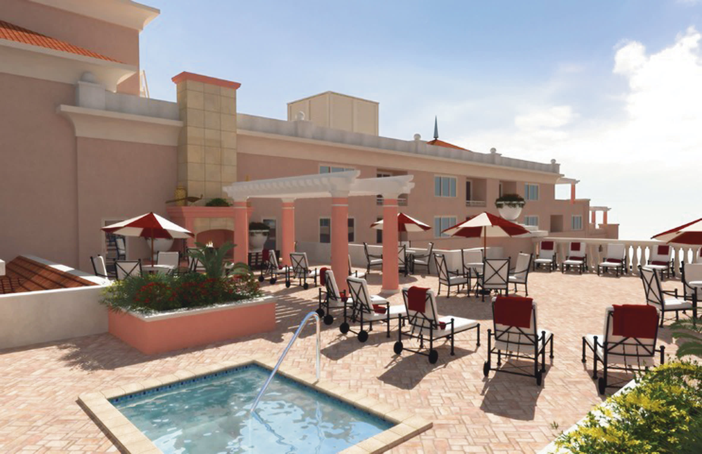 a group of people sitting at a table in front of a building