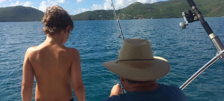 Man and boy fishing