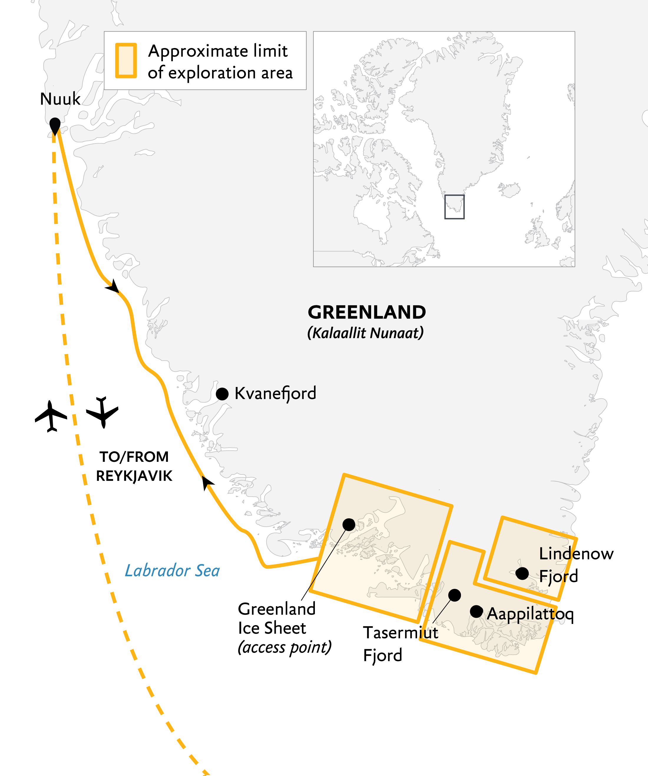 South Greenland Adventure: The Majestic Alpine Arctic Itinerary Map