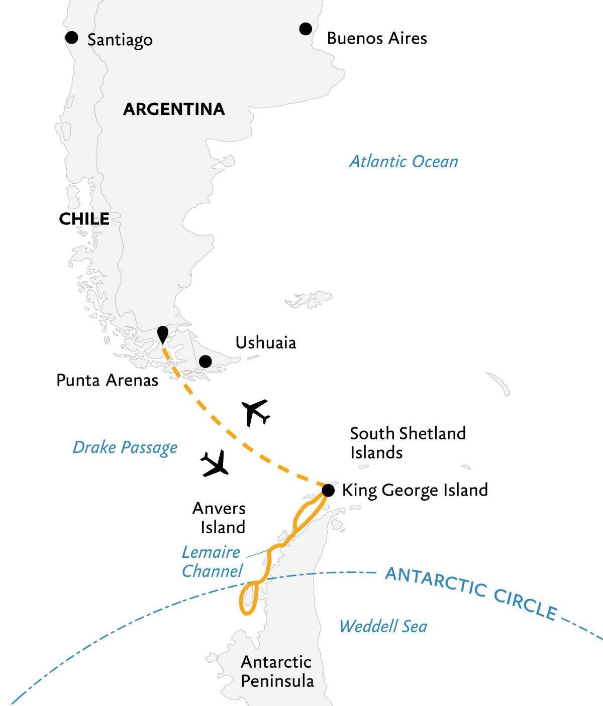 Antarctic Express: Crossing the Circle Itinerary Map