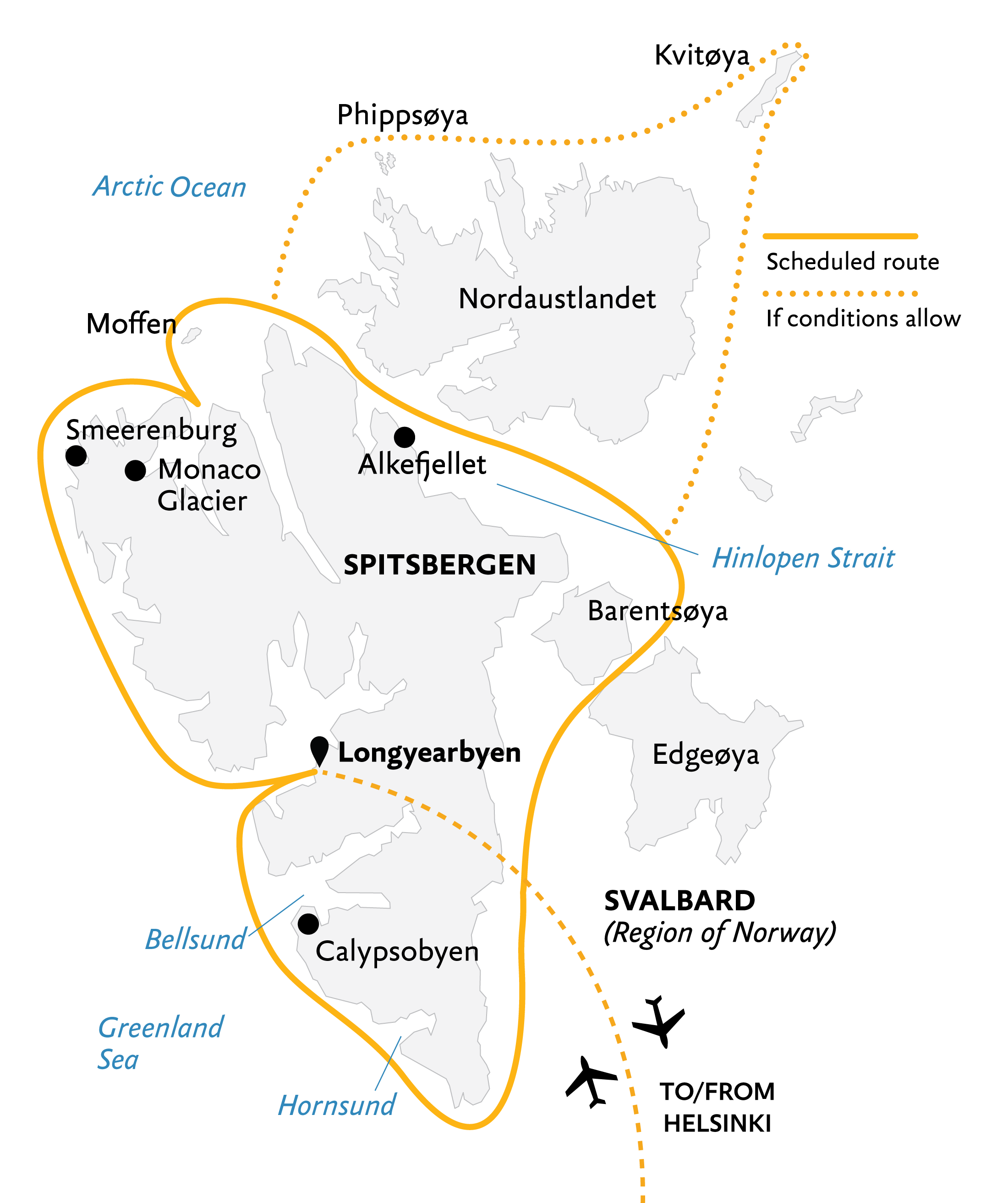 Spitsbergen Circumnavigation: A Rite of Passage Itinerary Map