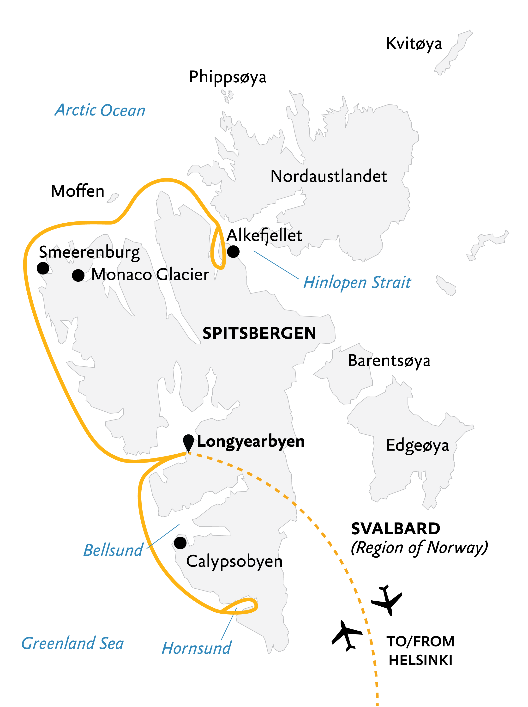 Svalbard Explorer: Best of High Arctic Norway Itinerary Map
