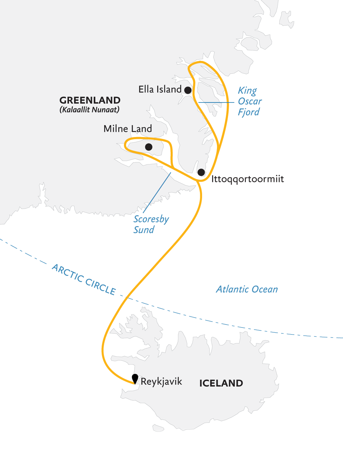 Under the Northern Lights: Exploring Iceland & East Greenland Itinerary Map