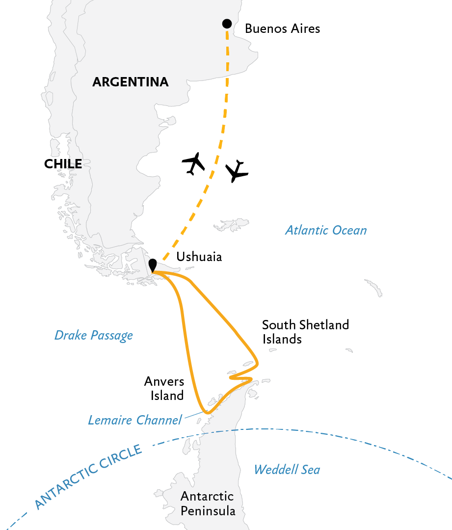 Antarctic Marine Mammals: The World of Whales and Seals Itinerary Map