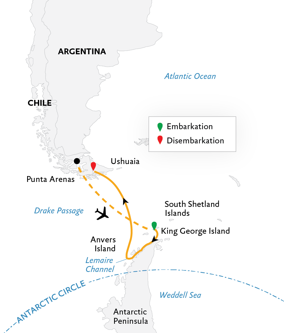 Antarctic Express: Fly South, Sail North Itinerary Map