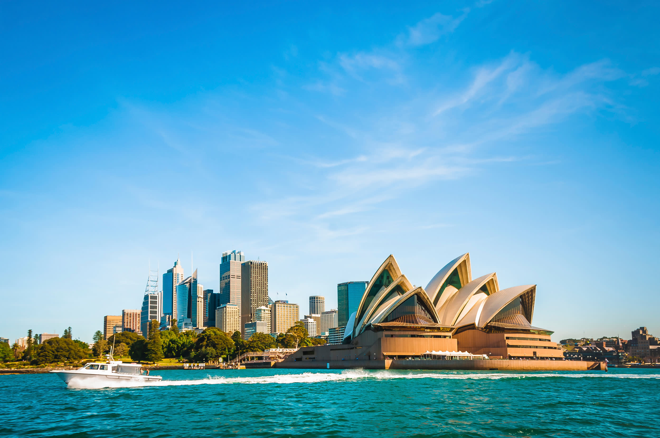 The city skyline of Sydney, Australia. Circular Quay and Opera House