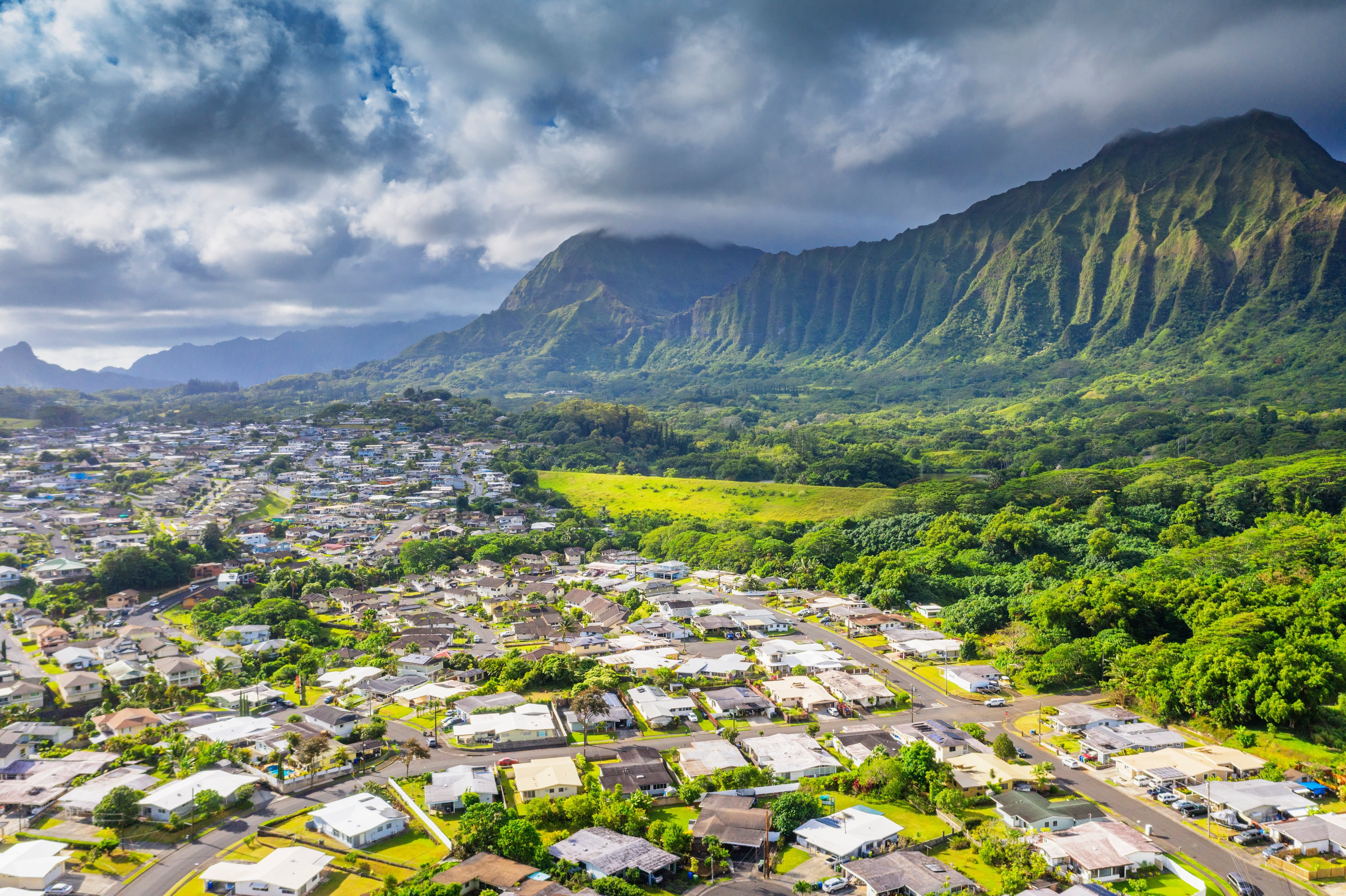 Aerial view of kailua town, oahu island, hawaii, USA