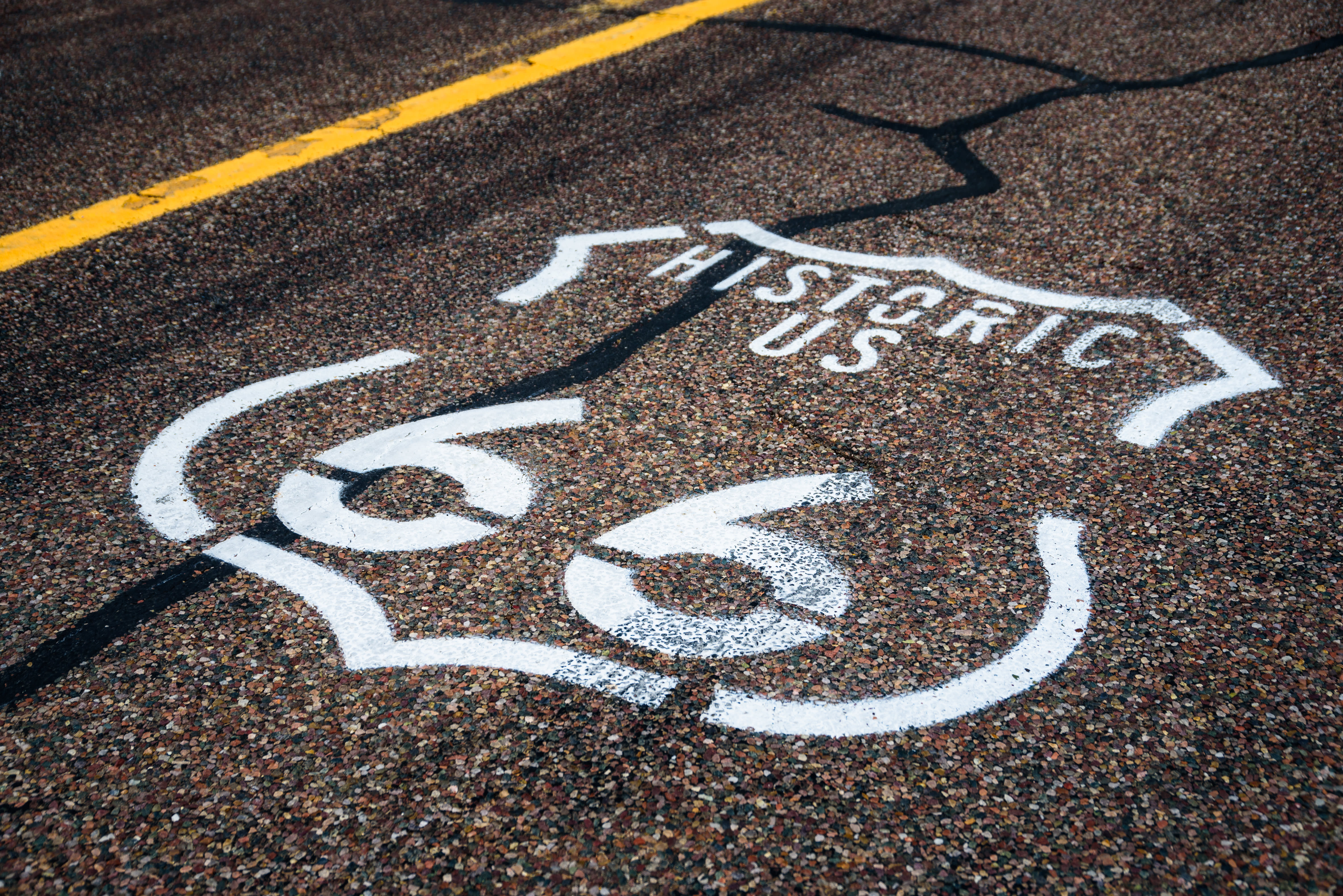 Historic US Route 66 sign on the road between Hackberry and Seligman in Arizona