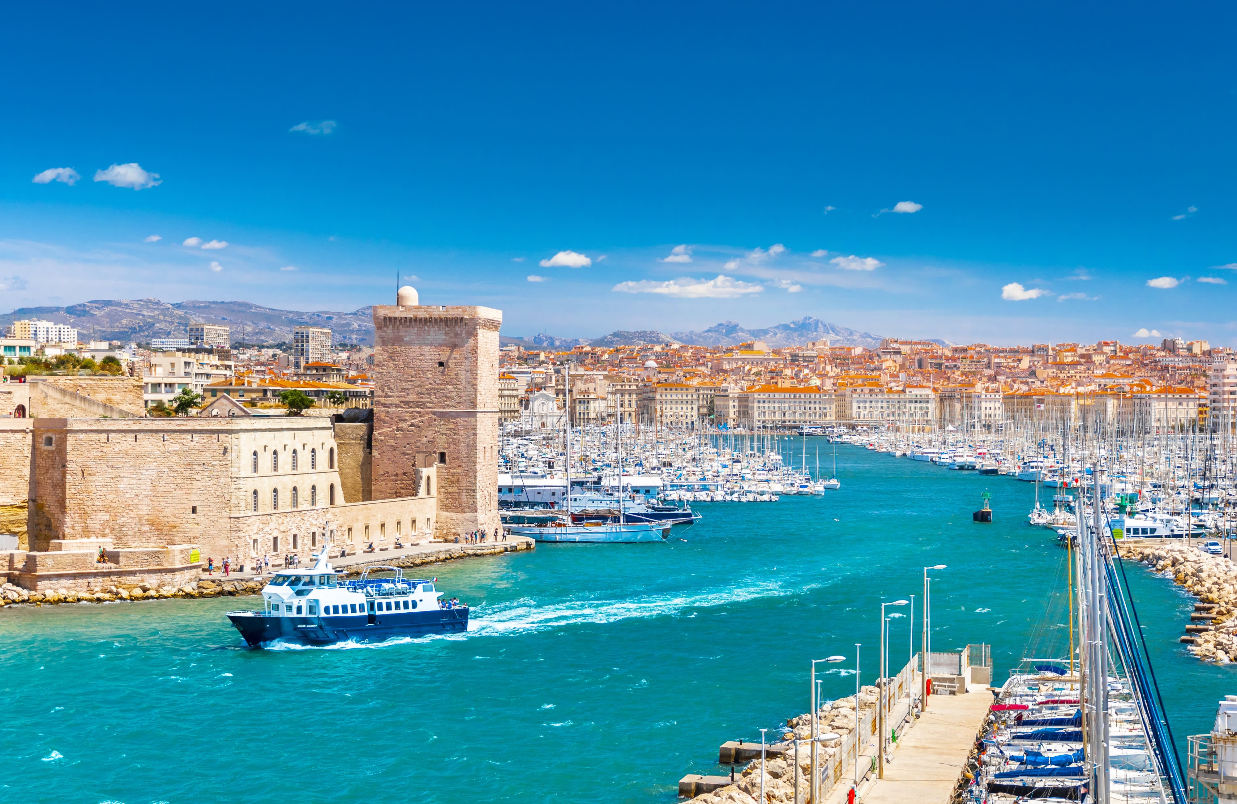 Aerial panoramic view of Marseille Old Port