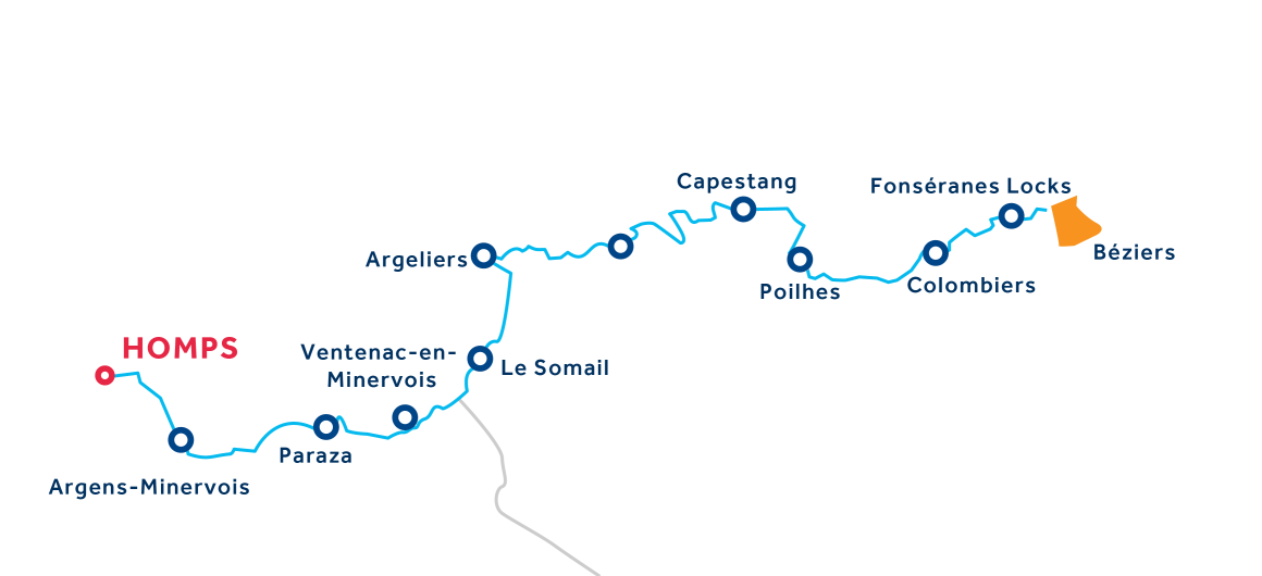 Homps RETURN 7-Night Itinerary Main Map