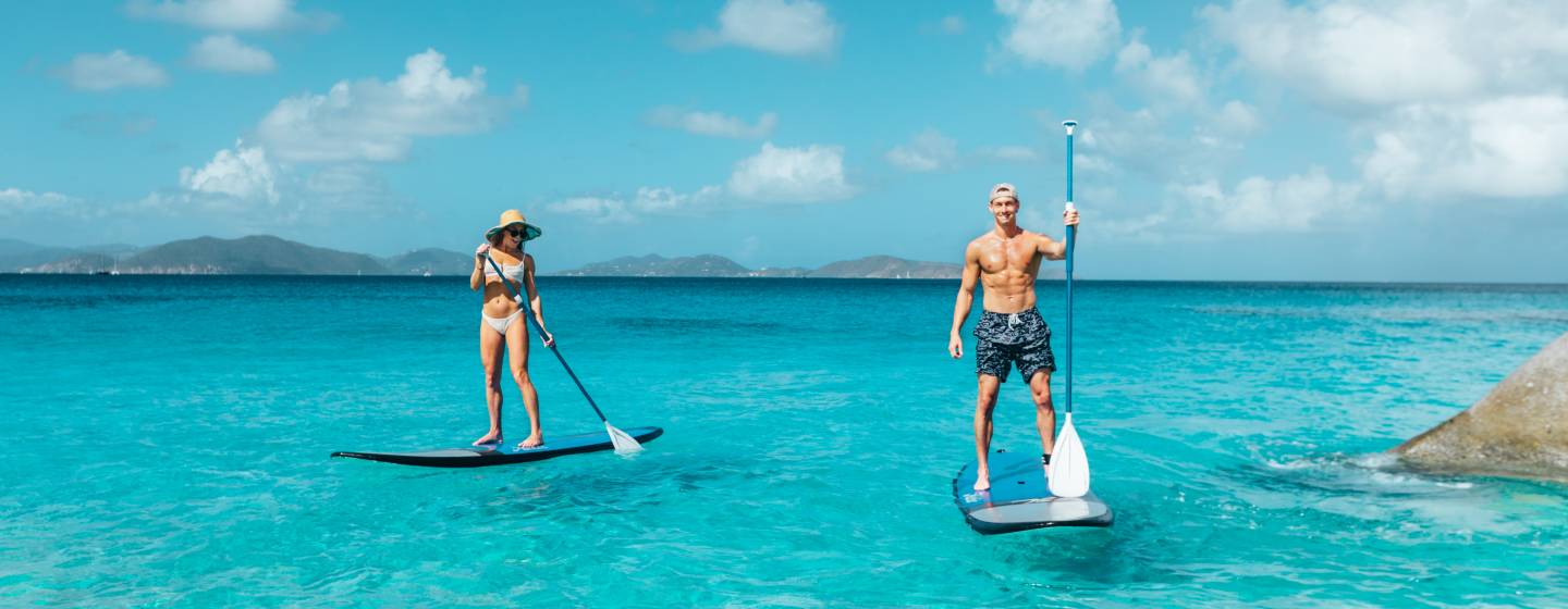 Couple paddleboarding in the BVI