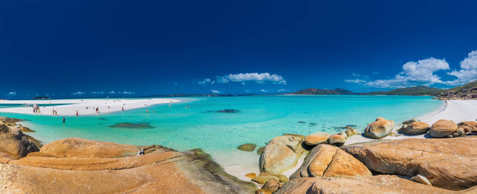 Panorama af Whitehaven Beach i Whitsunday Islands, Queensland, Australien