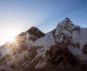 Sunrise view of the Mount Everest and summit Nuptse from Kala Patar