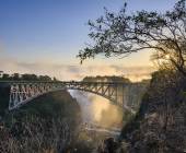 Beautiful view of the Victoria Falls Bridge over the Zambezi River
