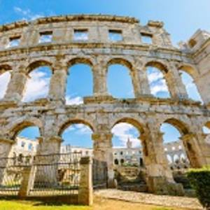 A wall fragment of ancient Roman amphitheater (Arena) in Pula, Croatia