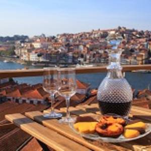 Table with view a wonderful view over the river in Porto, Portugal.