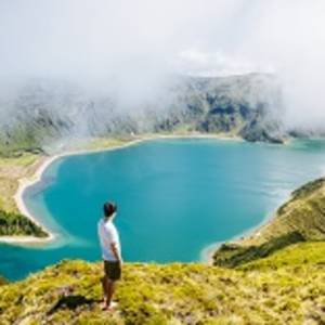 Tourist over Lagoa do Fogo São Miguel Açores