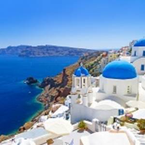 White architecture of Oia village on Santorini island, Greece